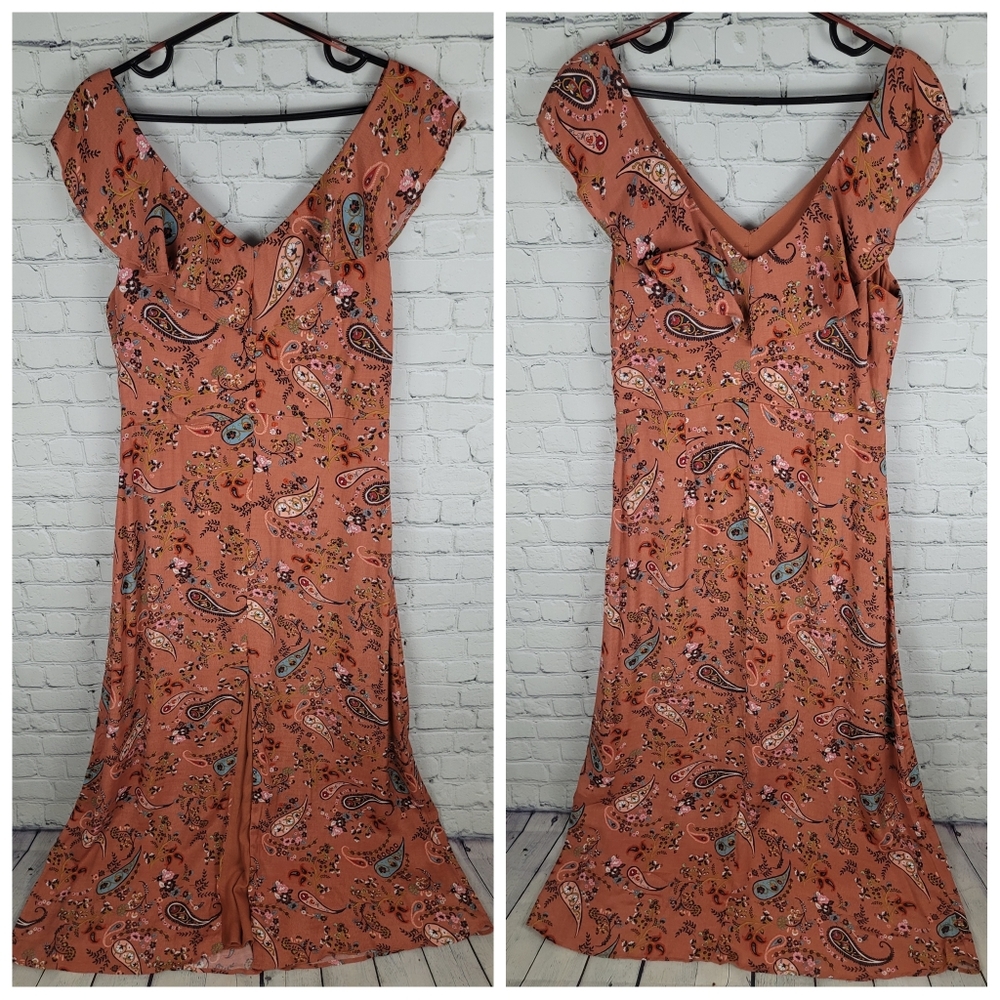 WILLOW & CLAY | floral flower ruffle front slit maxi dress